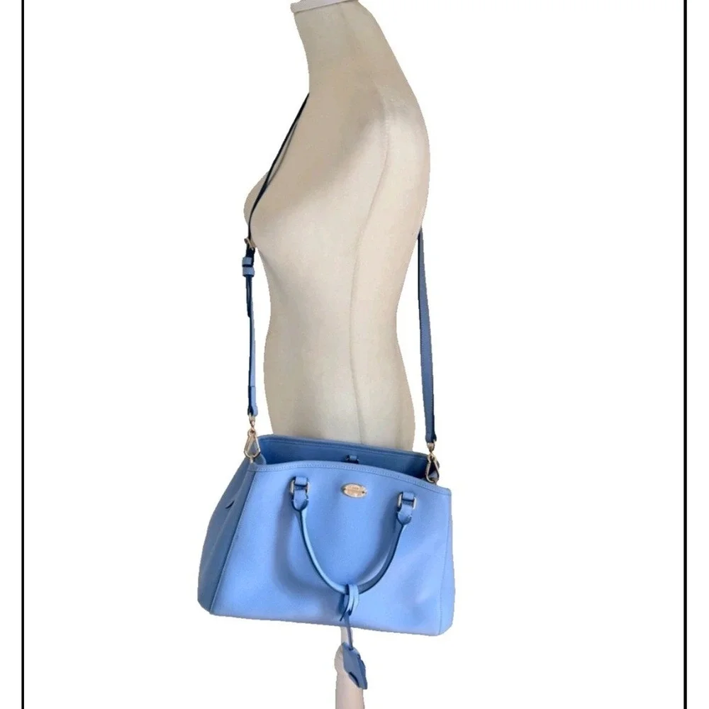 Coach Woman's Small Margot Carryall Satchel Bag Crossgrain Leather - Light blue